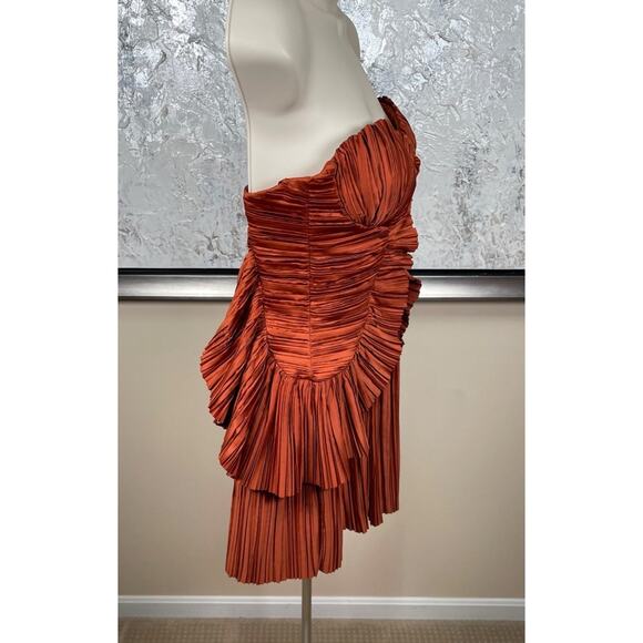 CULT GAIA Charlique Ruched Pleated Strapless Peplum Brown Mini Dress Size 2 - Picture 8 of 13
